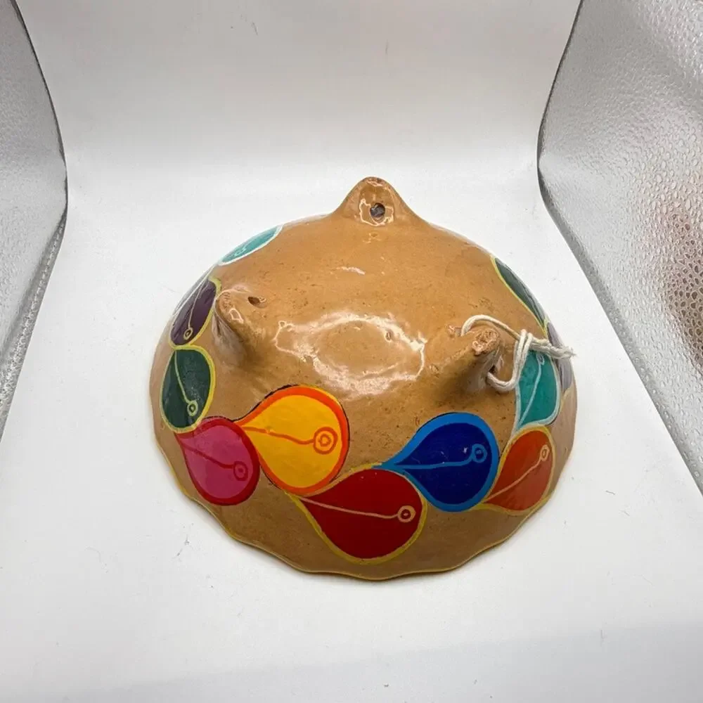 Art Pottery Scalloped Bowl Vintage Mexican Folk Art Hand Painted Bird Motif 10